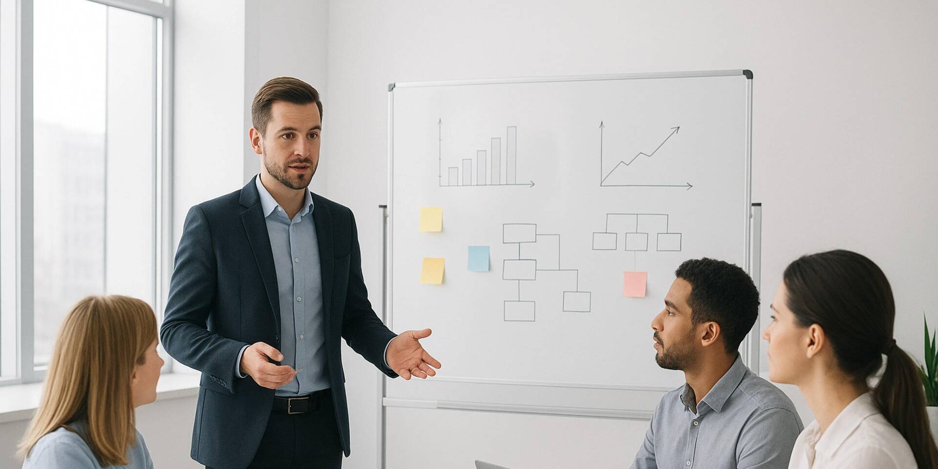 Head of IT delegujący zadania zespołowi w nowoczesnym biurze – ilustracja do artykułu o sztuce delegowania w IT